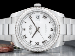 Ролекс (Rolex) Datejust 36 Bianco Oyster White Milk Roman Dial Diamonds Bezel 116244 